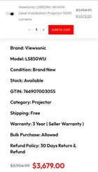 ViewSonic LS850WU 5000 Lumens WUXGA Networkable Laser Projector